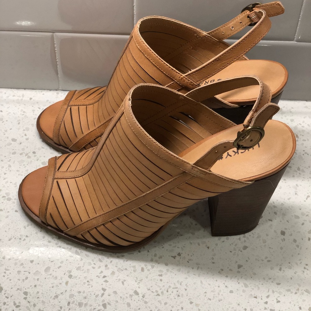 Lucky Brand Open Toe Leather Sandal w/ Block Heel